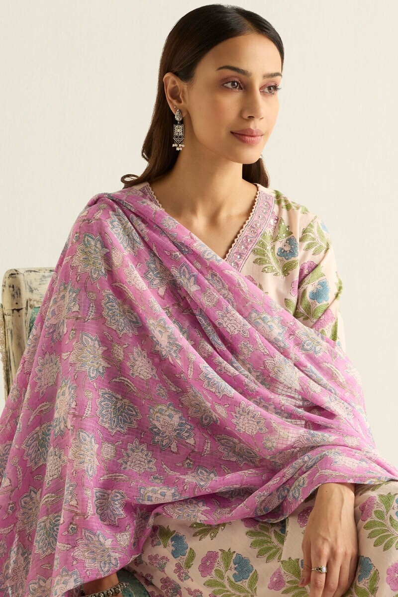 Purple Hand Block Printed Kota Dupatta