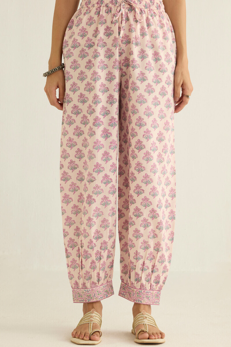 Purple Block Printed Cotton Izhaar Pants