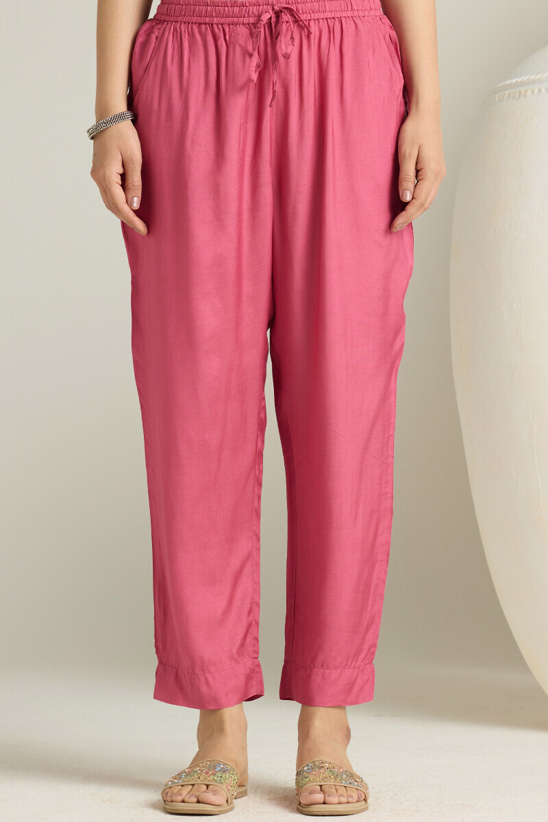 Pink Handcrafted Modal Narrow Pants