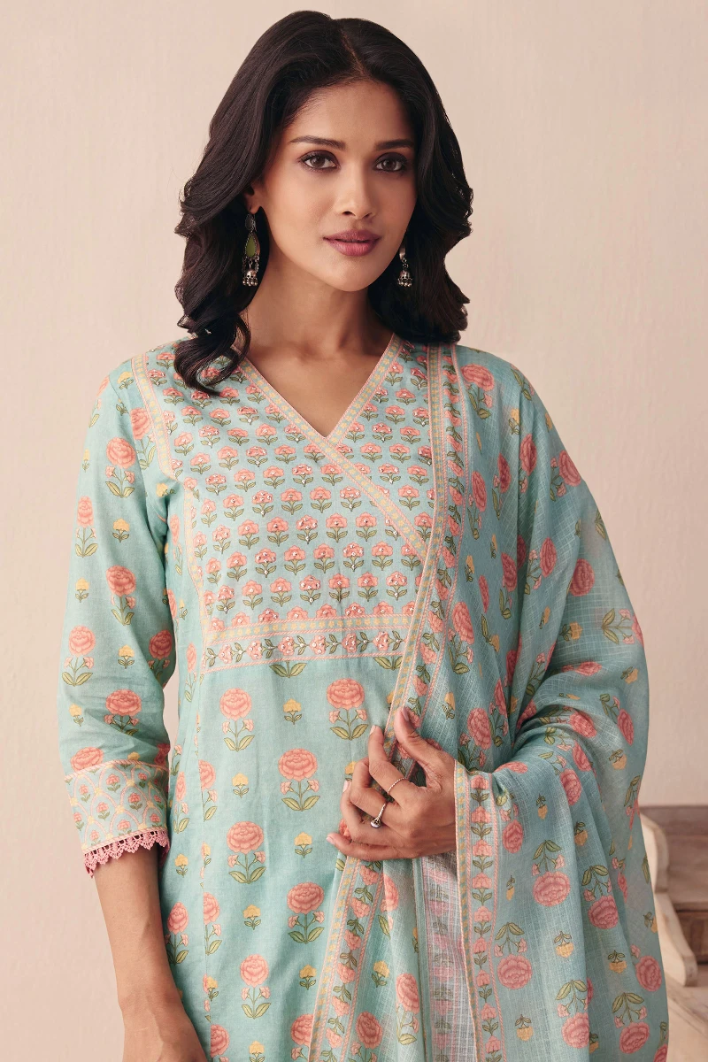 Blue Printed Kota Dupatta