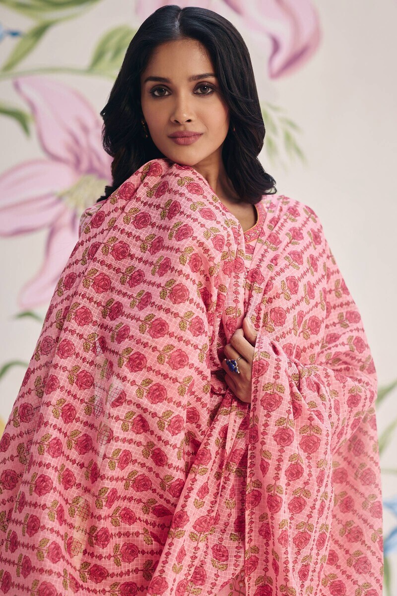 Pink Hand Printed Kota Dupatta