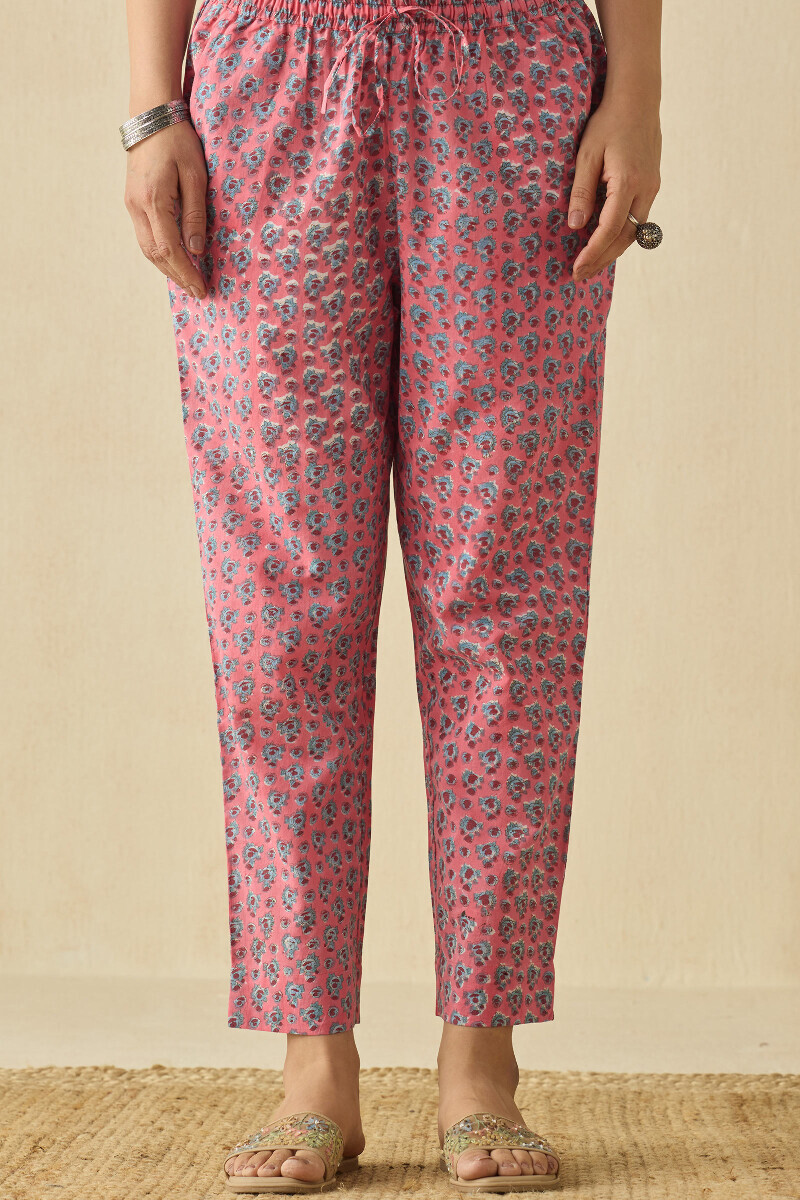 Pink Hand Block Printed Cotton Narrow Pants