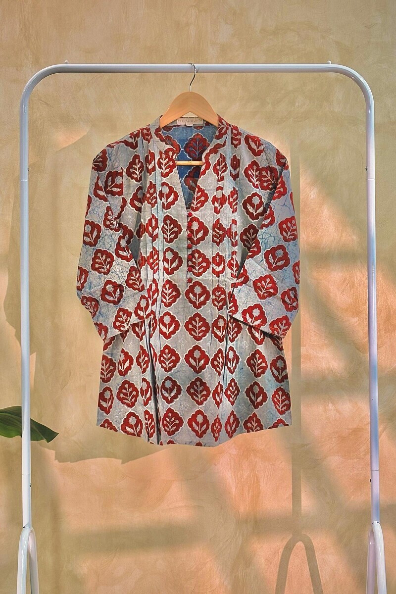 Purple Hand Block-Printed Cotton Top