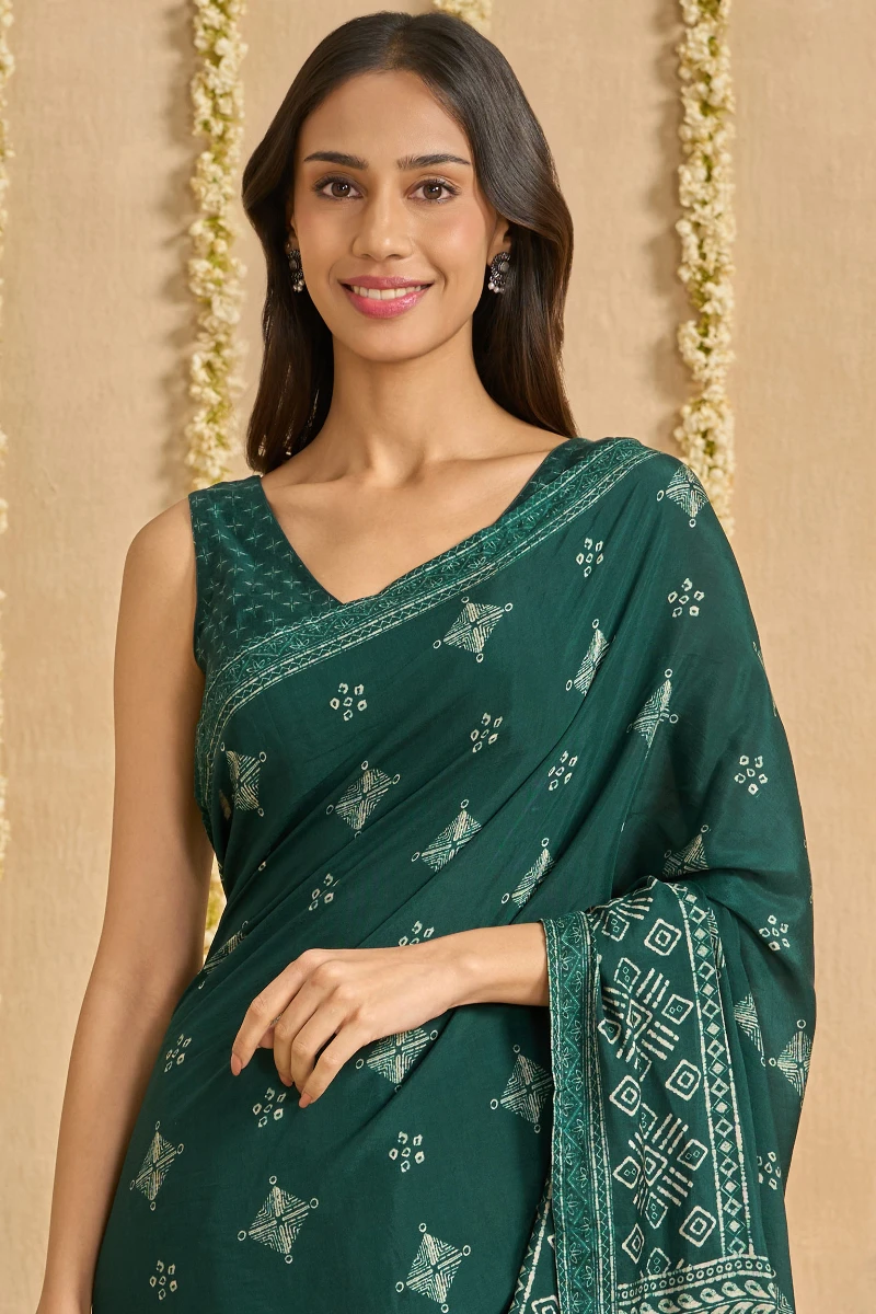 Green Printed Viscose Saree
