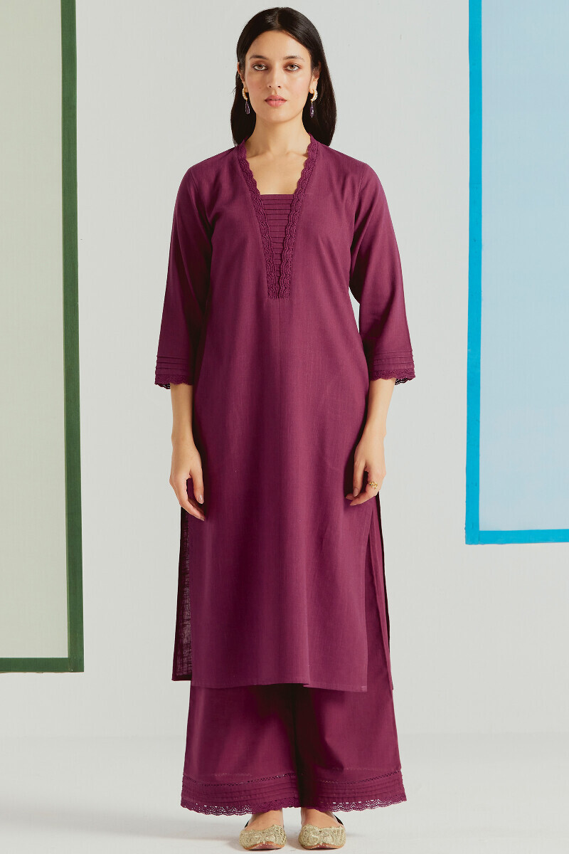 Purple Handcrafted Straight Gauze Slub Kurta