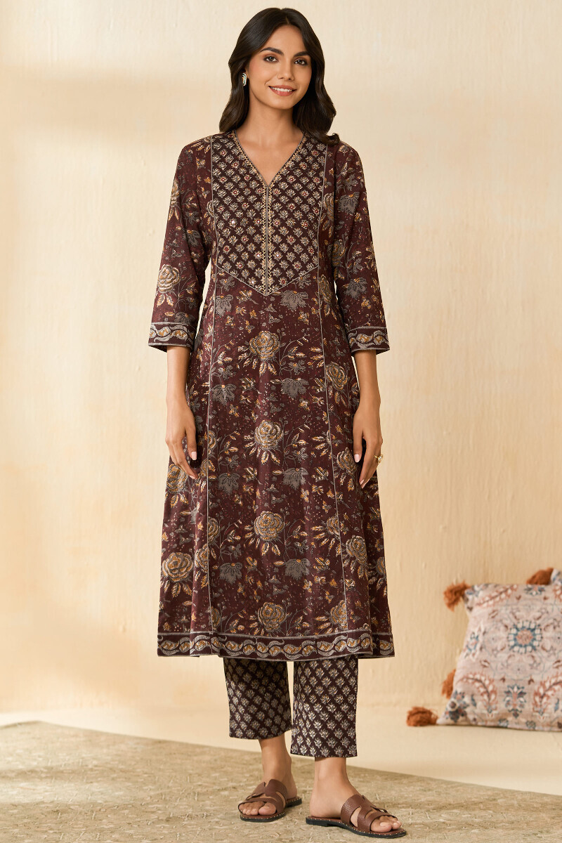 Bagru Hand Block-Printed A-Line Cotton Kurta