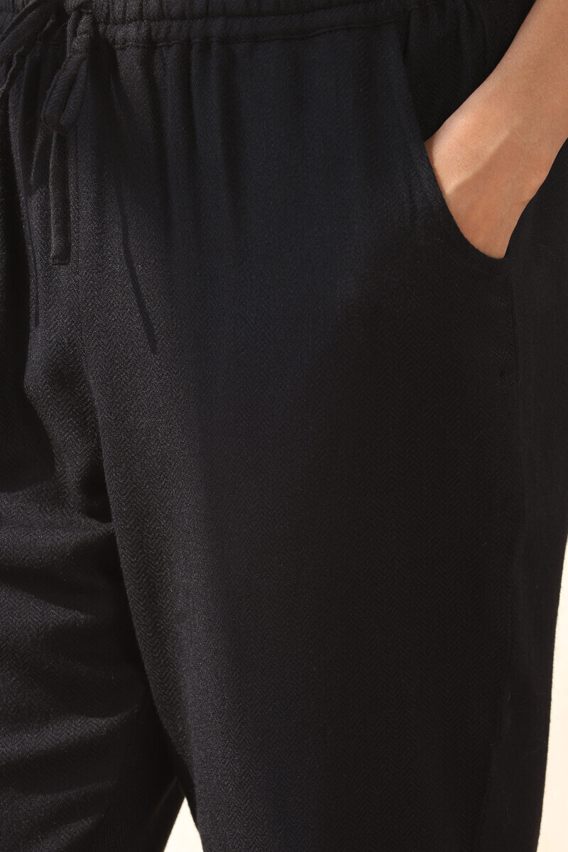 Black Handcrafted Faux Wool Narrow Pants