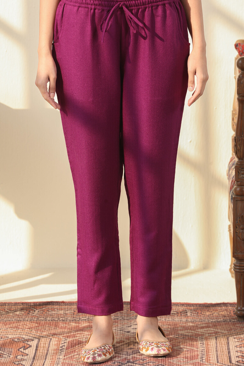 Pink Handcrafted Faux Wool Narrow Pants