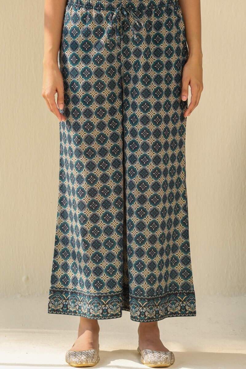 Black Printed Cotton Dobby Palazzo