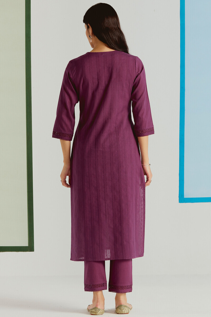 Purple Handcrafted Straight Cotton Dobby Kurta