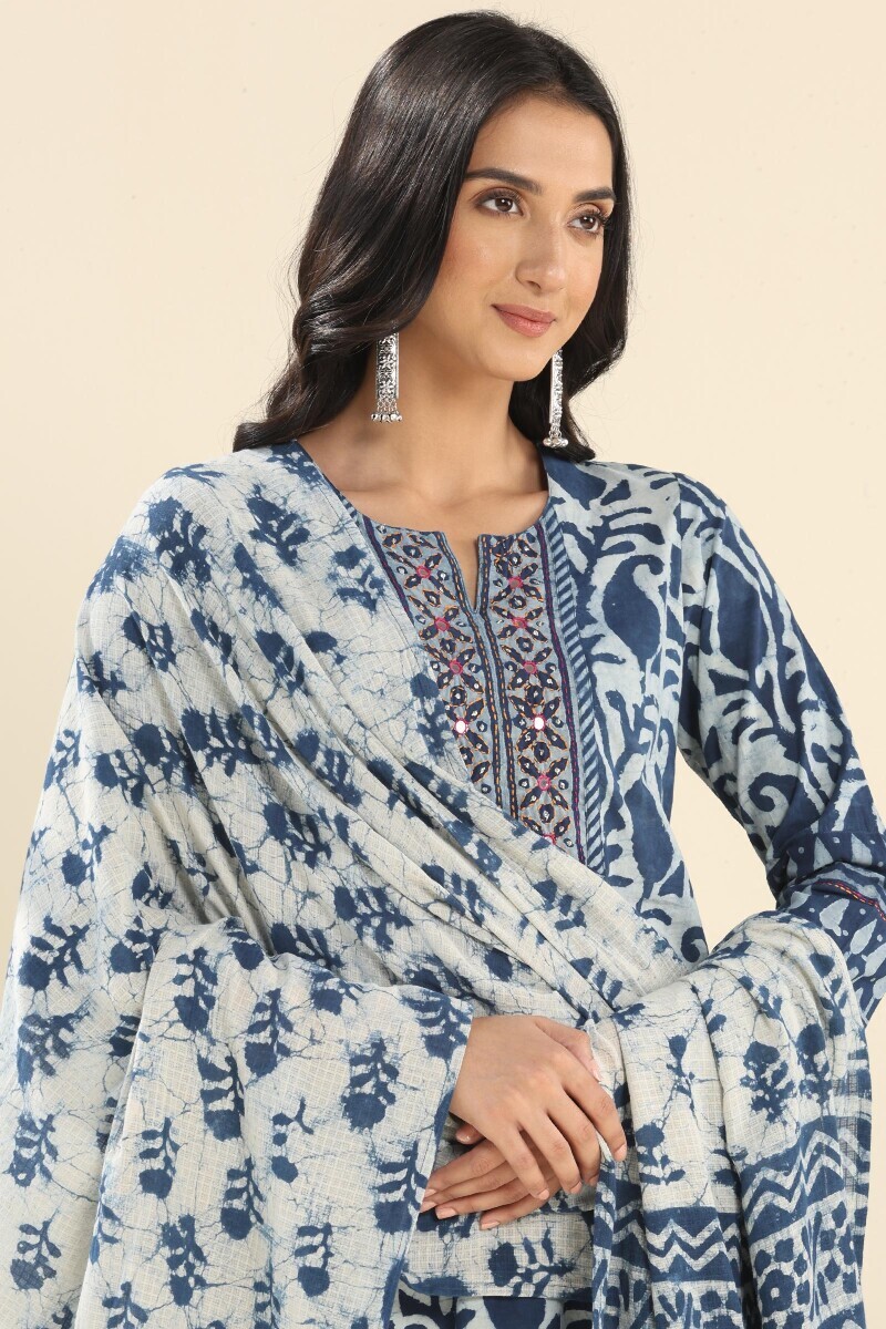 Indigo Hand Block Printed Kota Dupatta