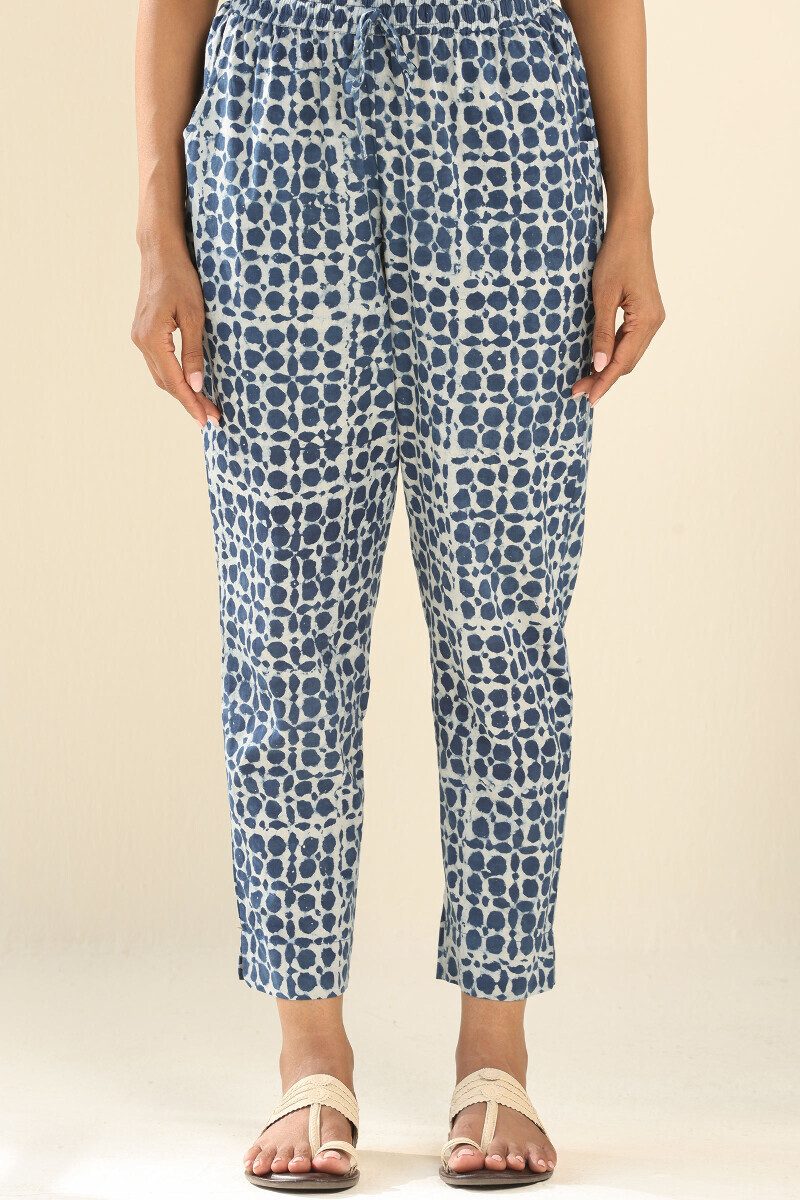 Indigo Hand Block Printed Cotton Narrow Pants