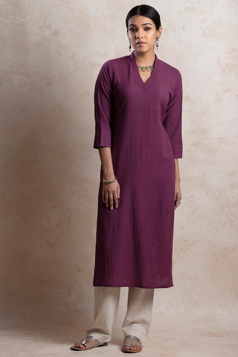 Purple Handcrafted Straight Cotton Kurta