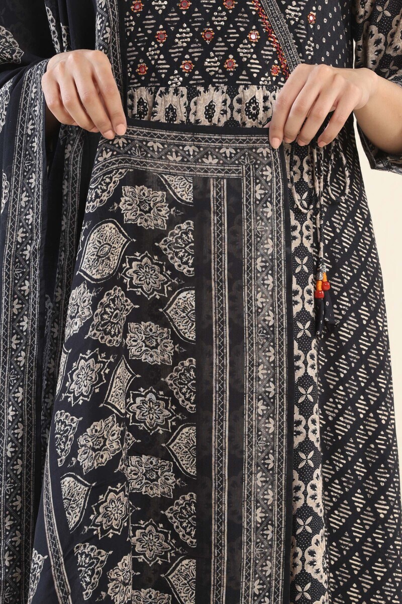 Black Printed Viscose Dupatta