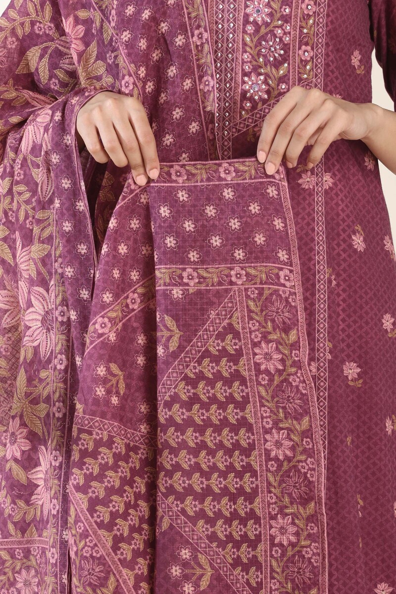 Purple Printed Kota Dupatta
