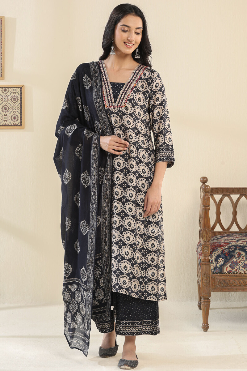Black Printed Straight Viscose Kurta