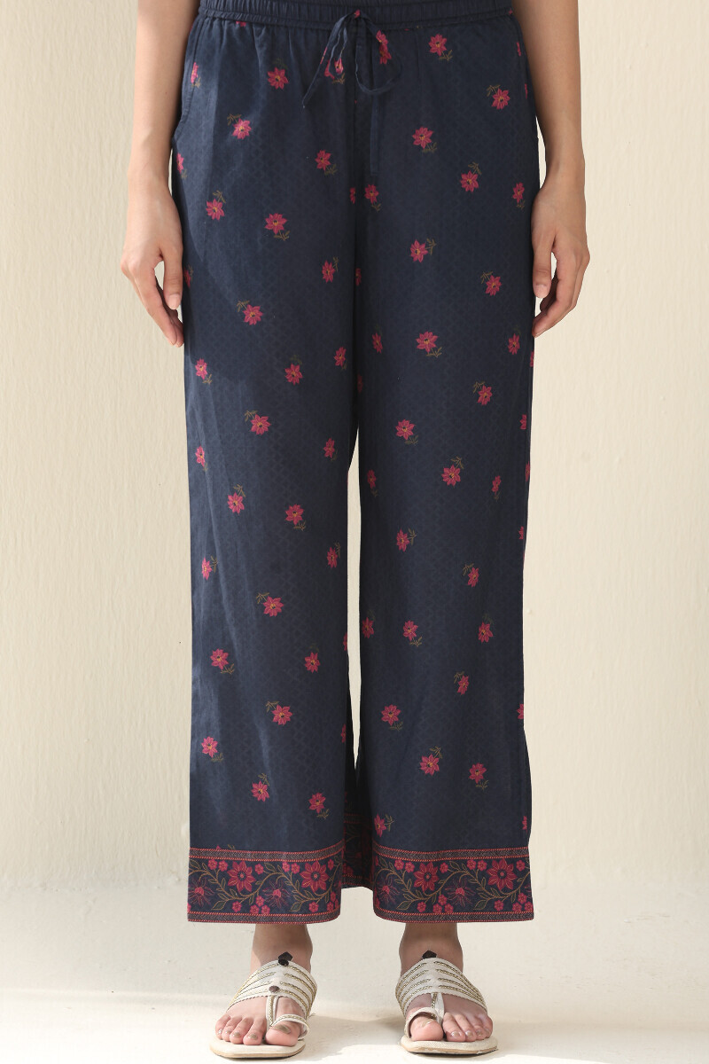 Navy Blue Printed Cotton Farsi