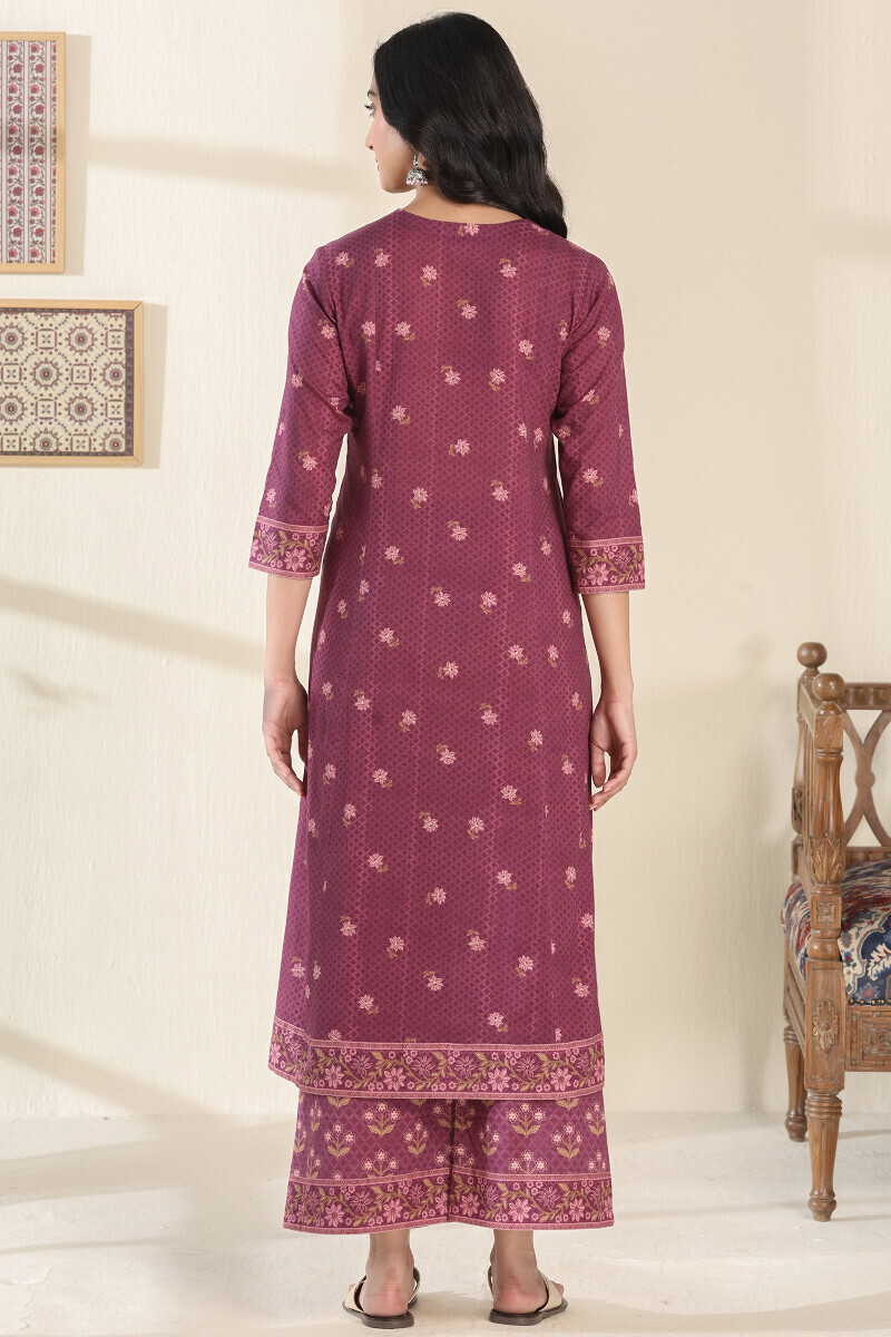 Purple Printed A-Line Cotton Kurta