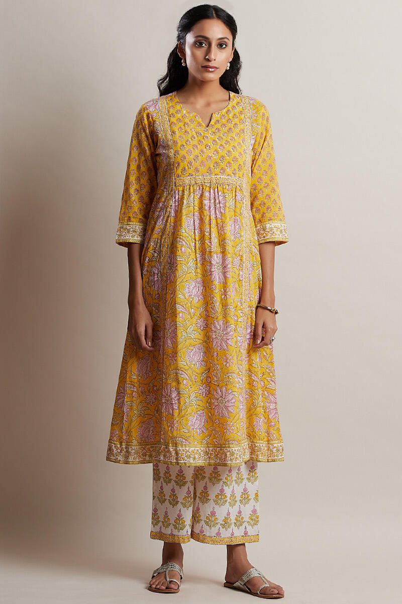 Sanganeri Block Printed A-line Cotton Kurta