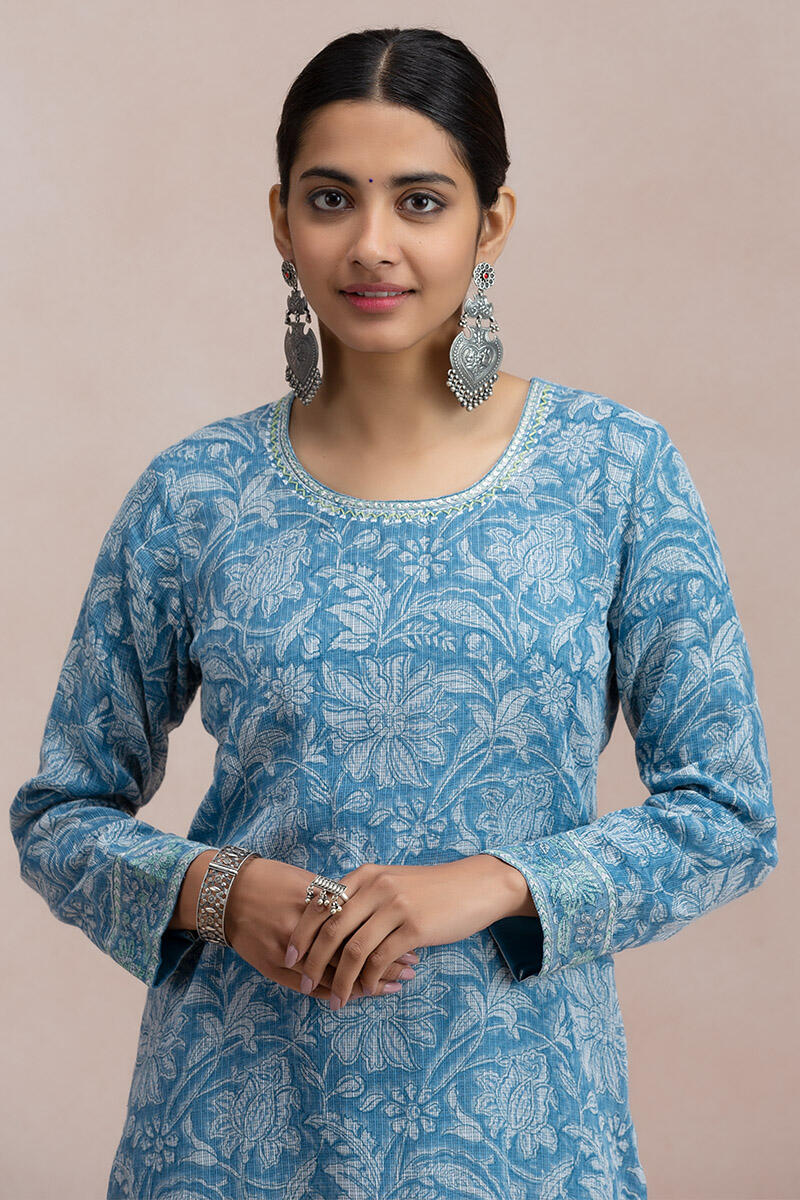 Blue Handcrafted Straight Kota Kurta