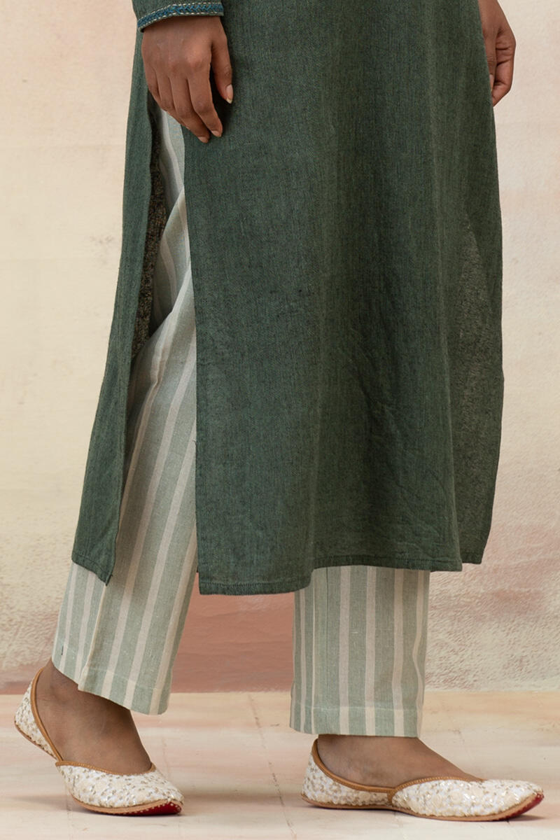 Green Handcrafted Straight Cotton Kurta
