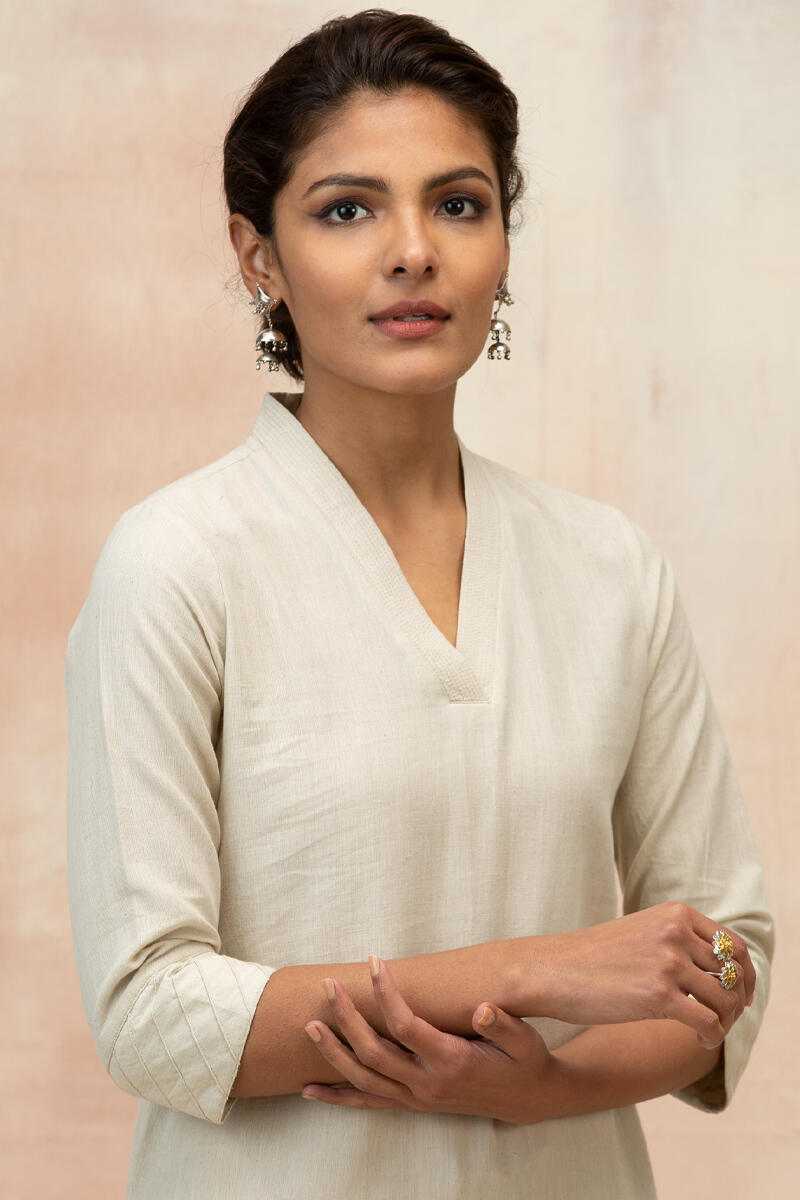 Beige Handcrafted Straight Cotton Kurta