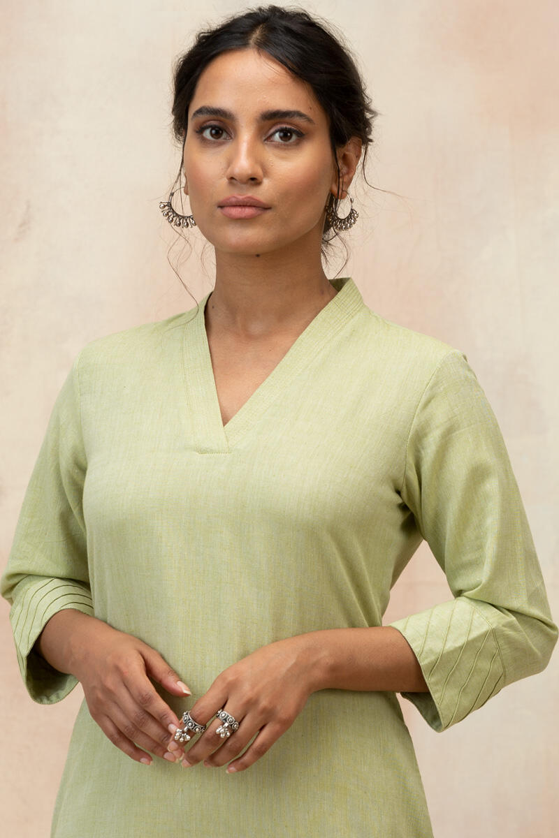 Green Handcrafted Straight Cotton Kurta