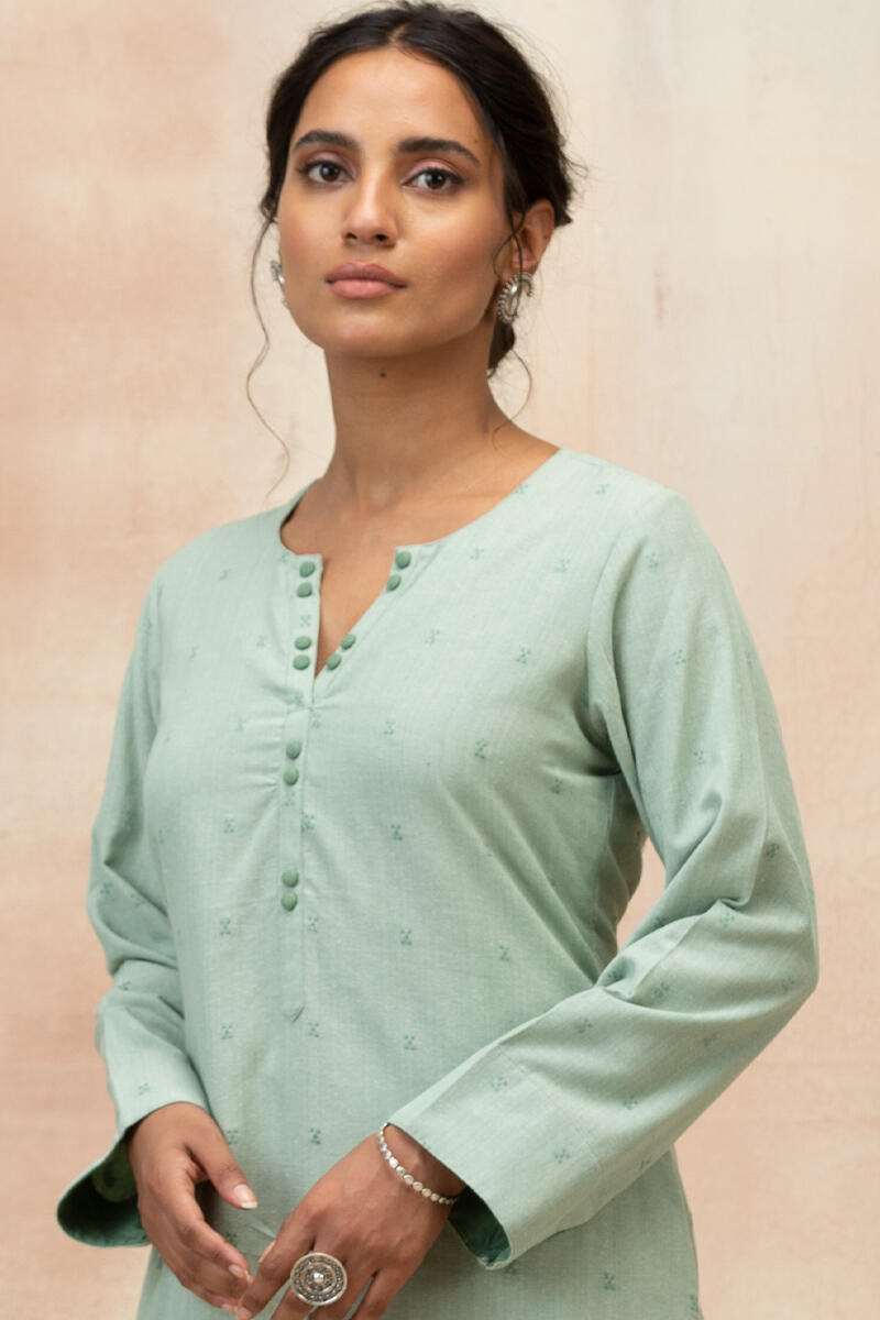 Green Handcrafted Straight Cotton Kurta