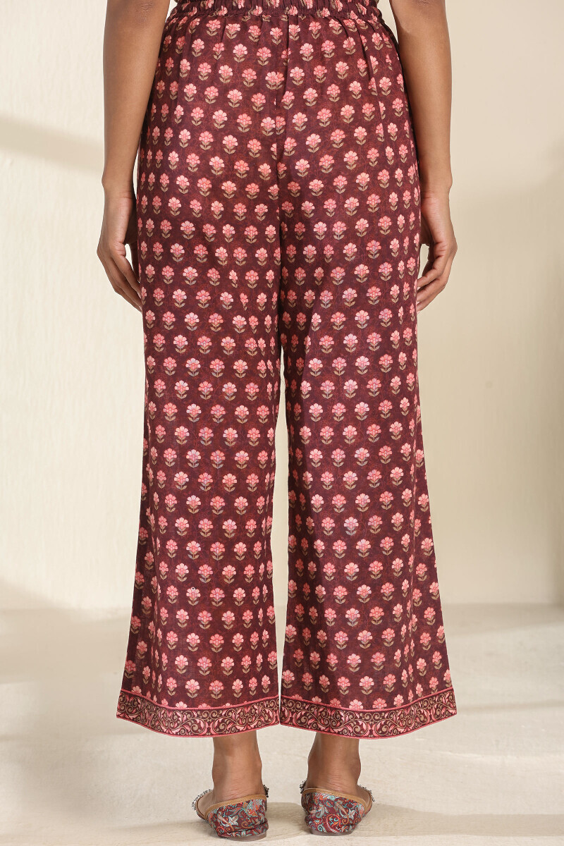 Brown Printed Cotton Slub Farsi