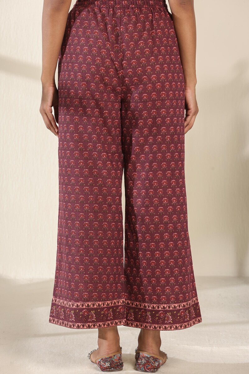 Purple Hand Printed Cotton Slub Farsi