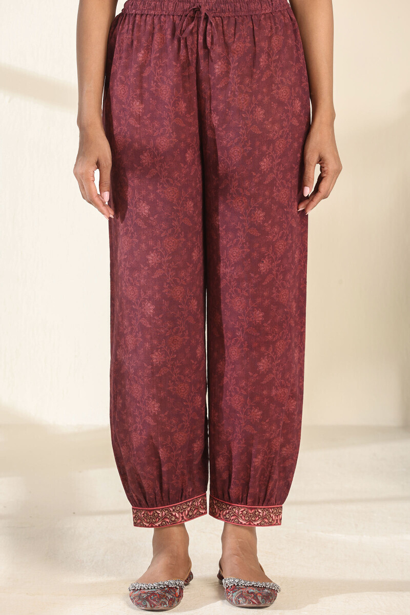 Brown Printed Cotton Slub Izhaar Pants