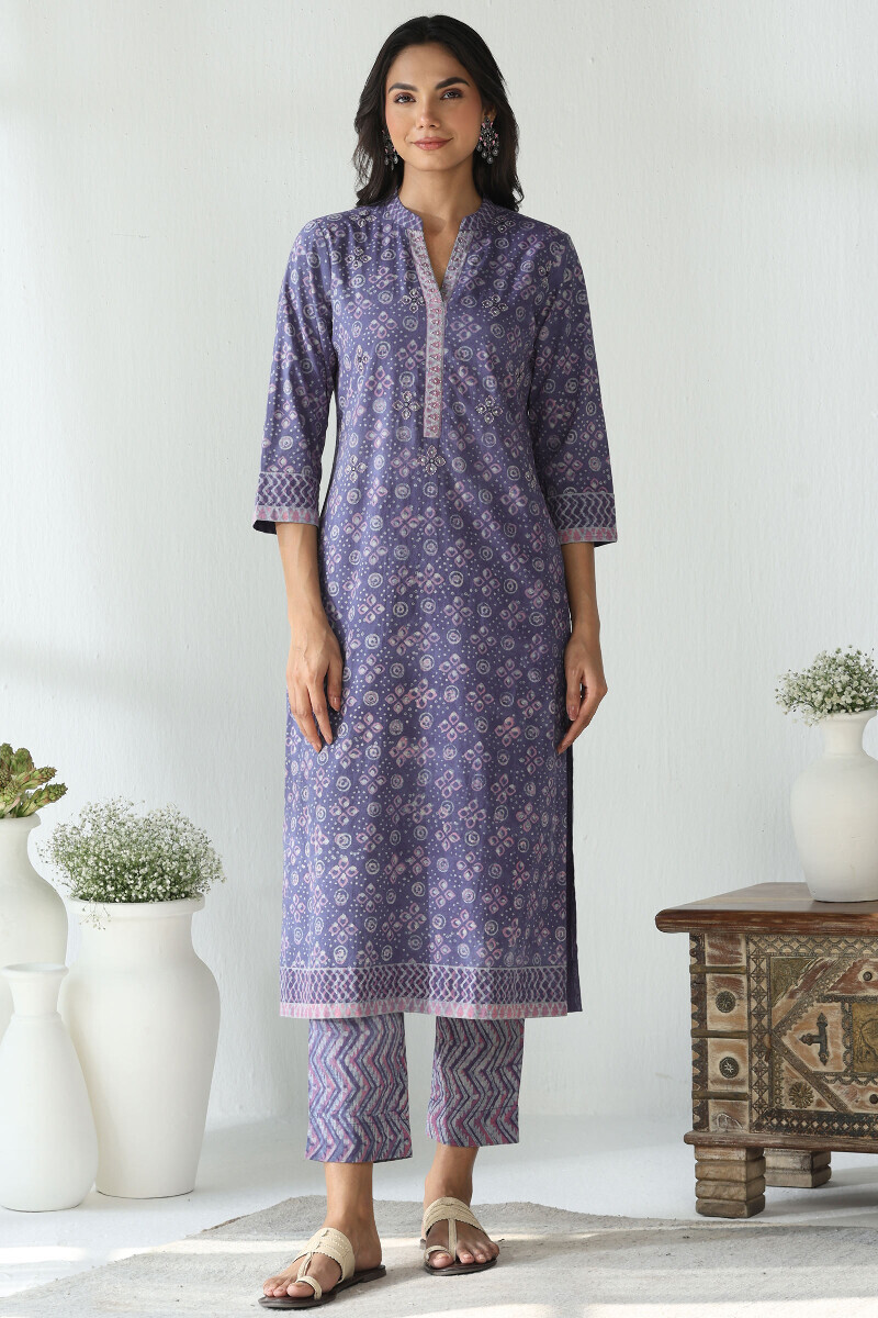 Akola Hand Block-Printed Straight Cotton Kurta