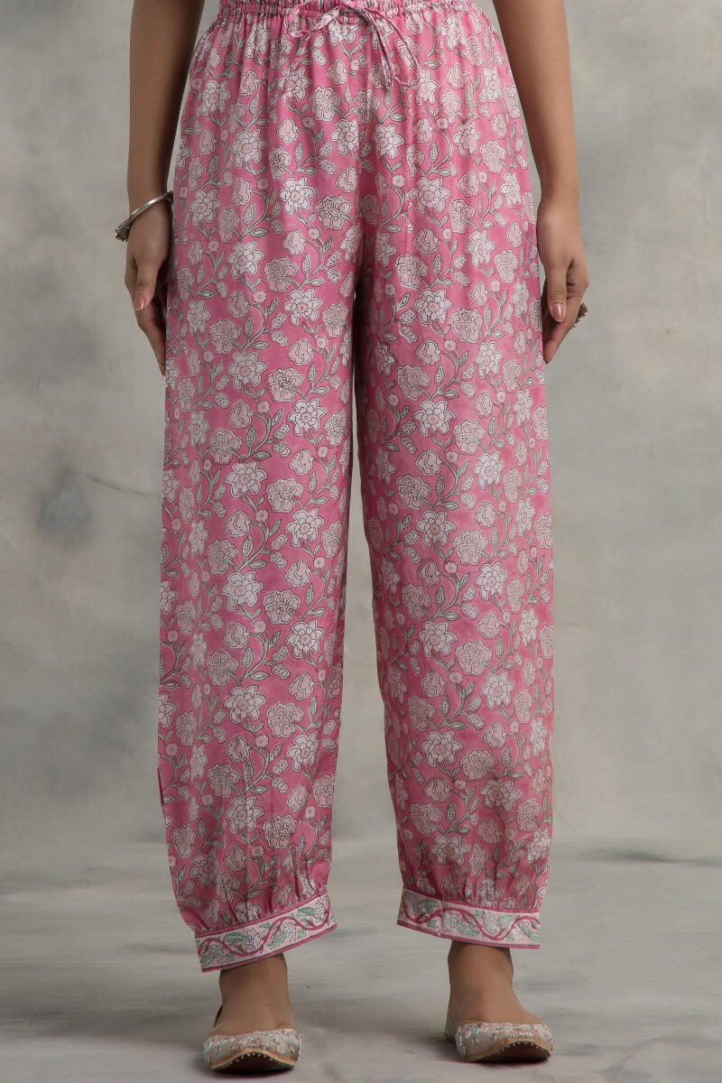 Pink Block Printed Muslin Izhaar Pants