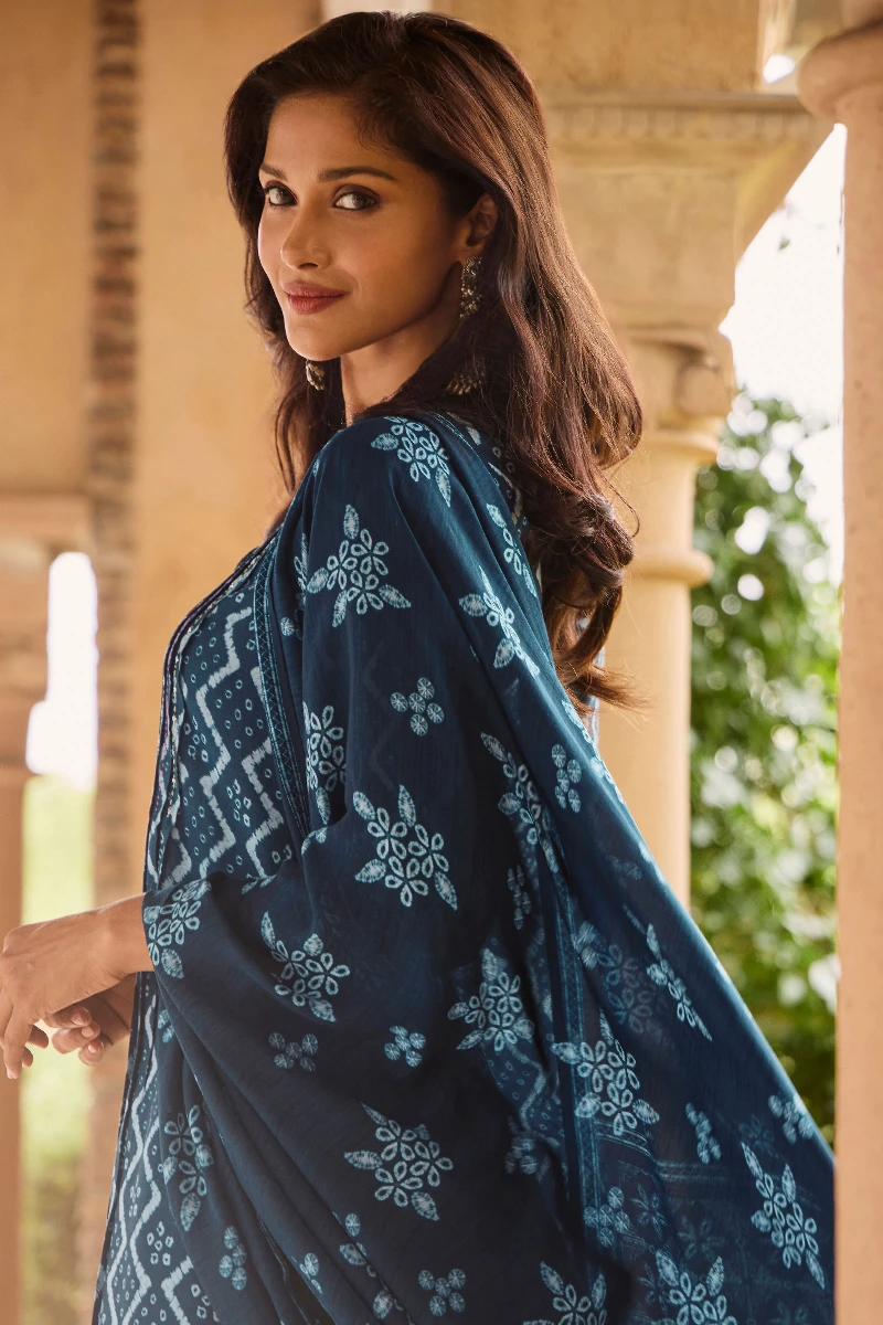Blue Printed Viscose Dupatta