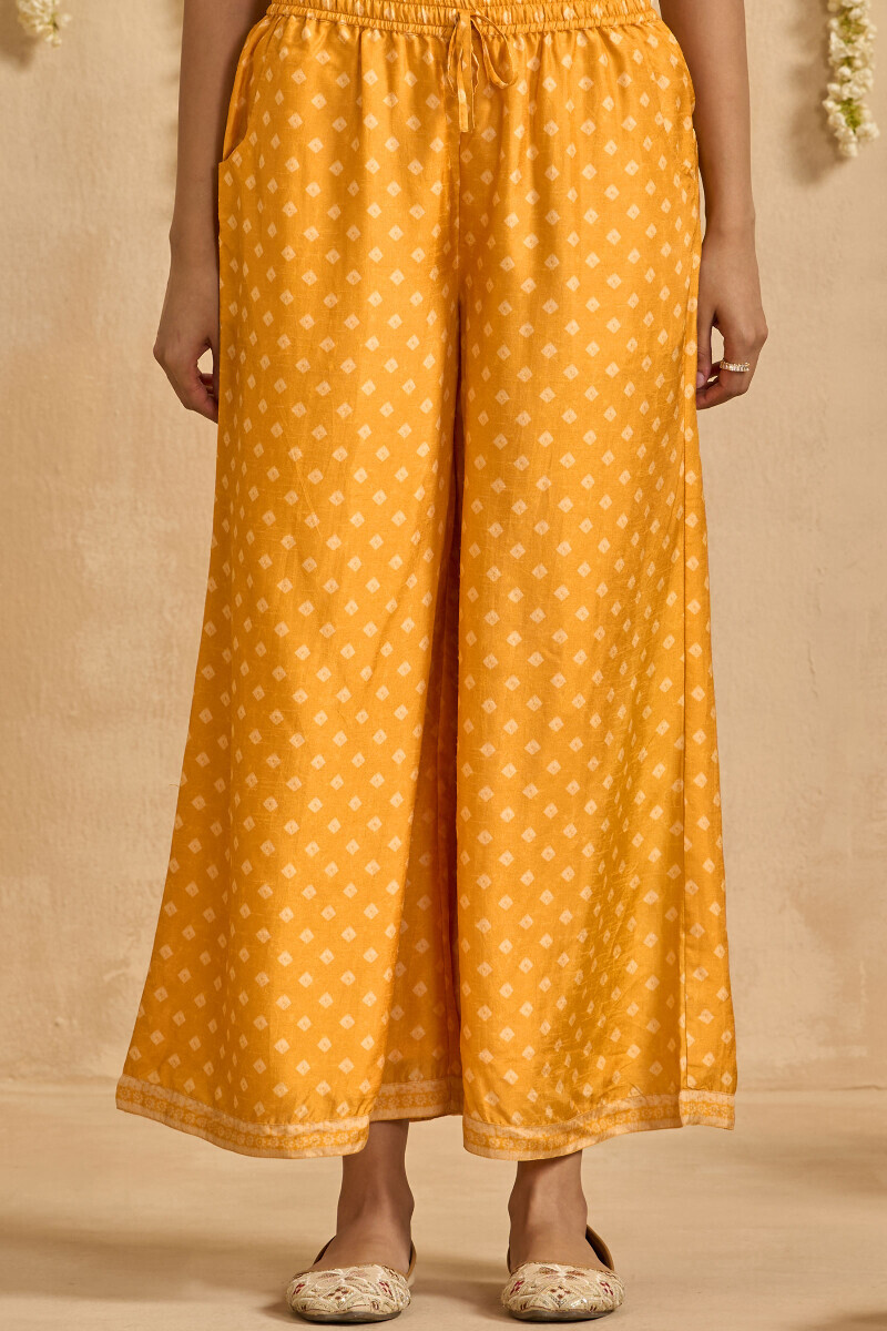 Yellow Printed Dola Silk Palazzo