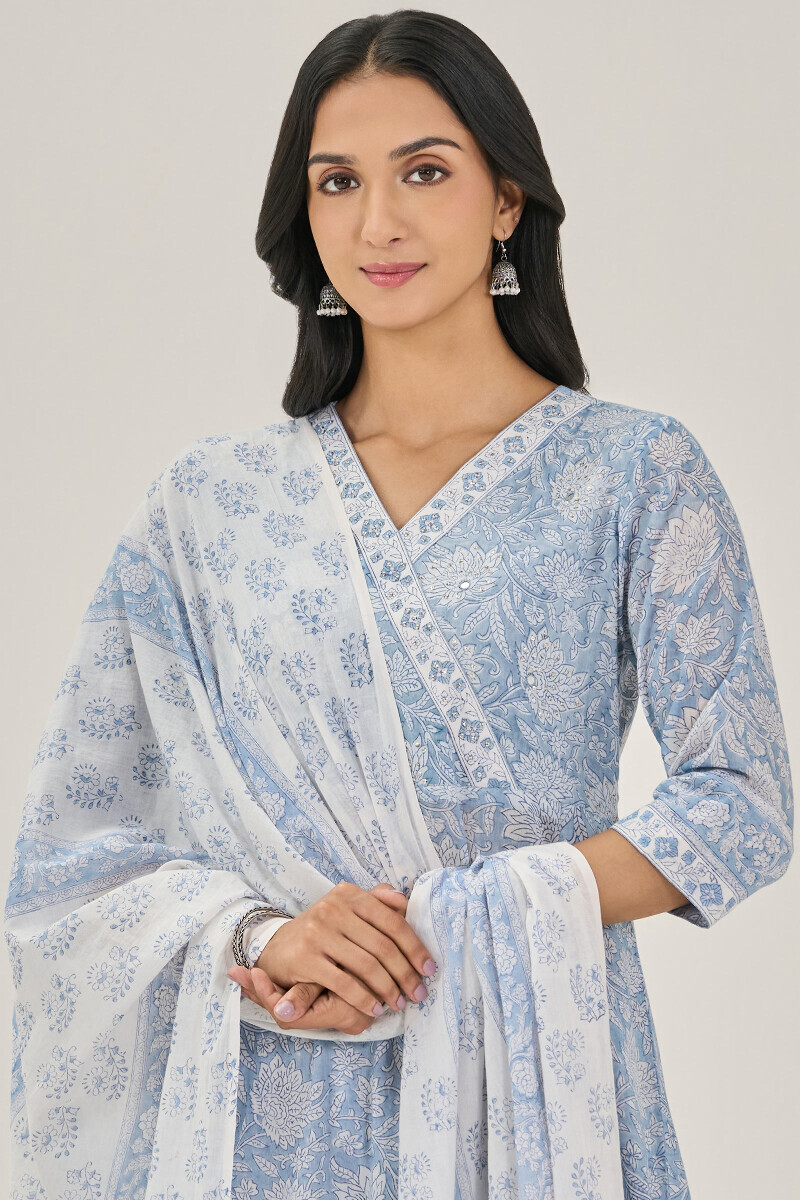 White Hand Block-Printed Cotton Dupatta