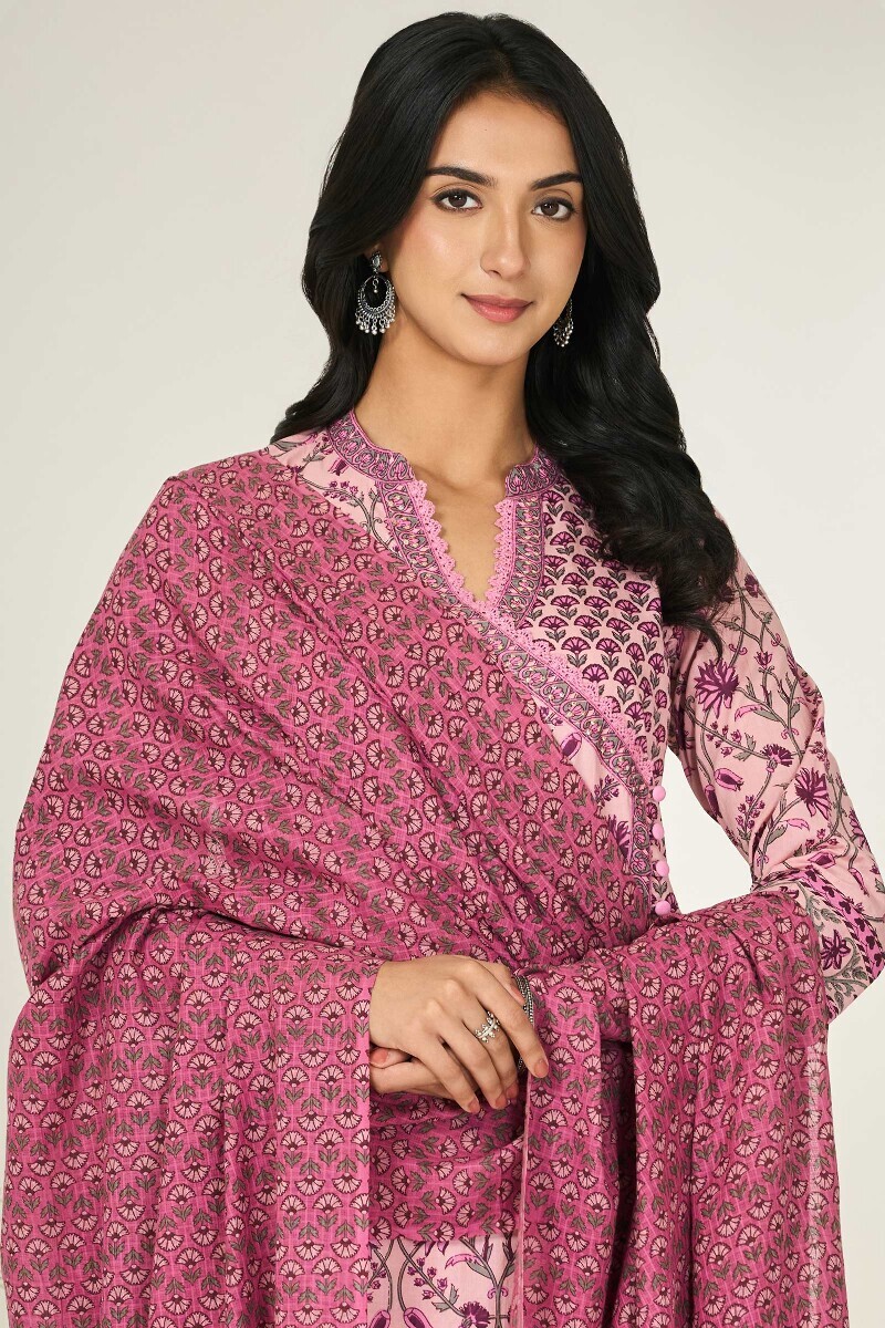 Pink Hand Printed Kota dupatta