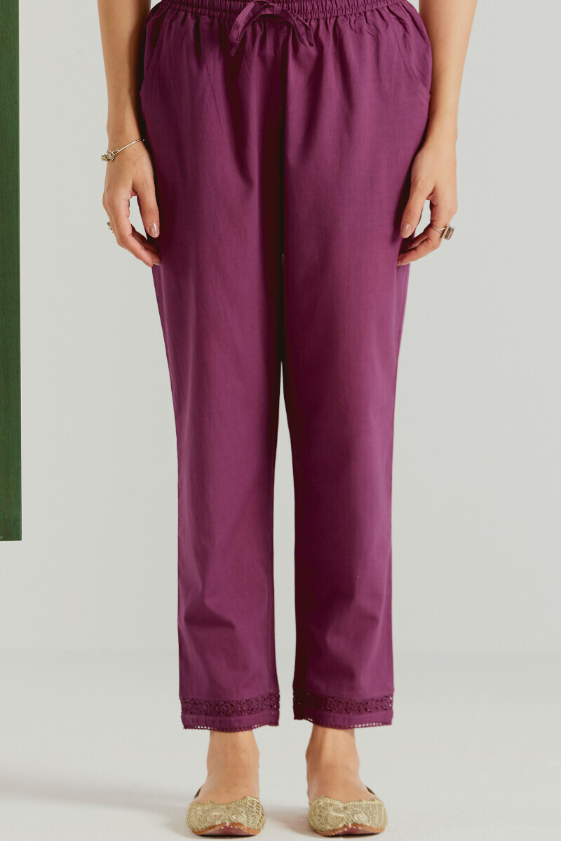 Purple Handcrafted Cotton Narrow Pants