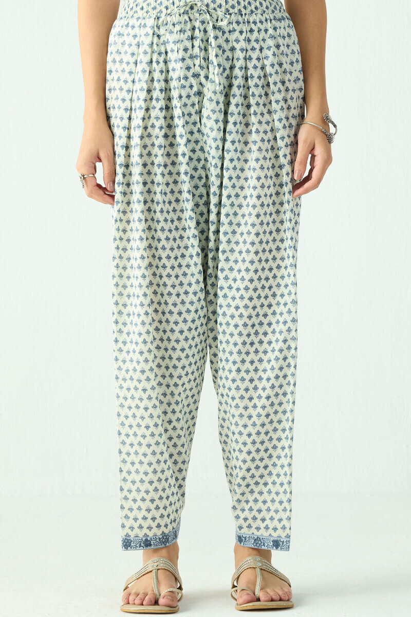 Off-White Hand Printed Cotton Slub Salwar