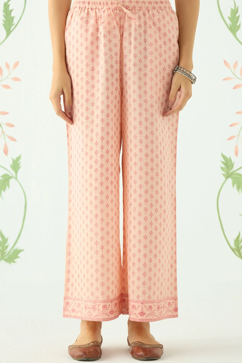 Pink Hand Printed Cotton Slub Farsi