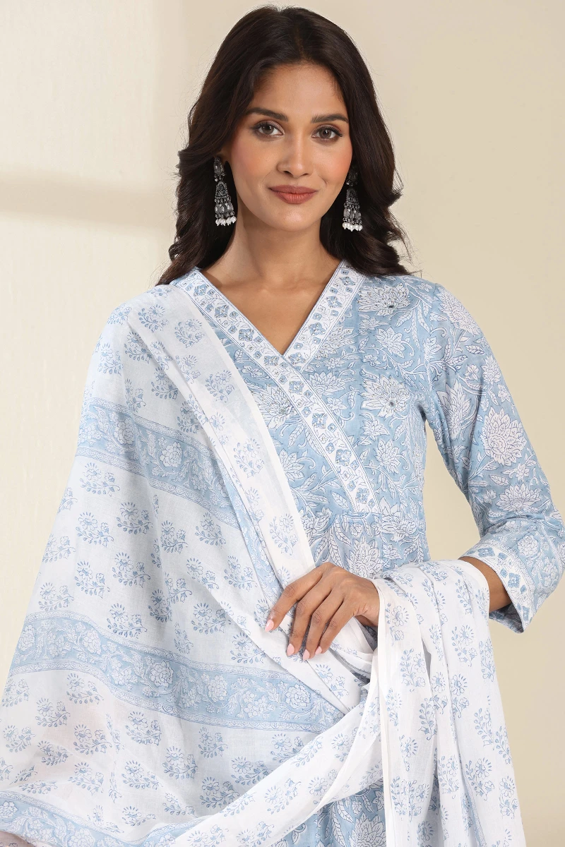 White Hand Block-Printed Cotton Dupatta