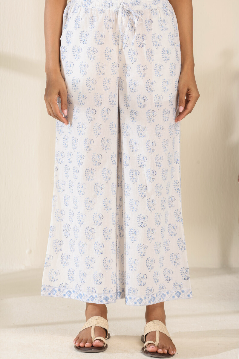 White Hand Block Printed Cotton Palazzo