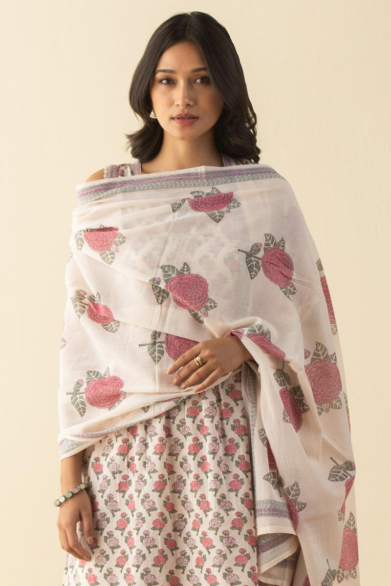 Off-White Block Printed Cotton Dupatta