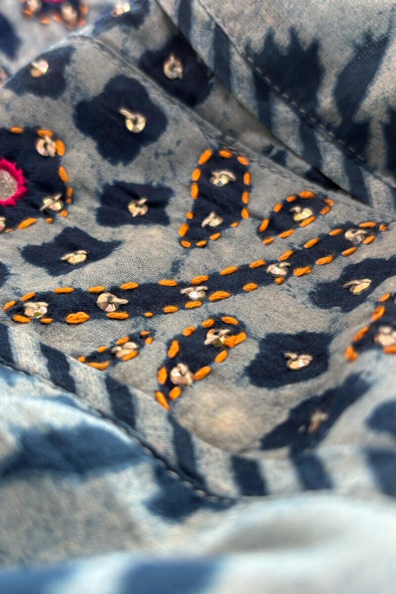 Indigo Hand Block Printed A-Line Cotton Kurta