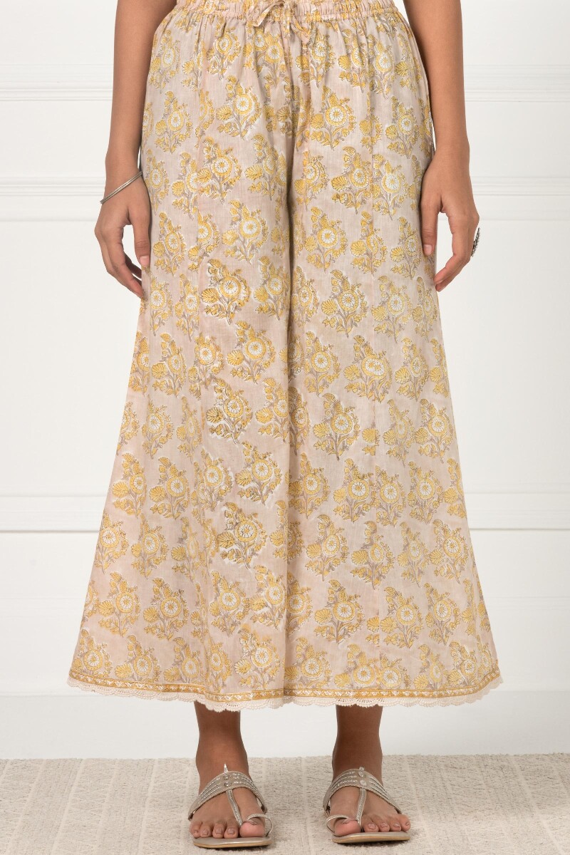 Yellow Block Printed Cotton Sharara