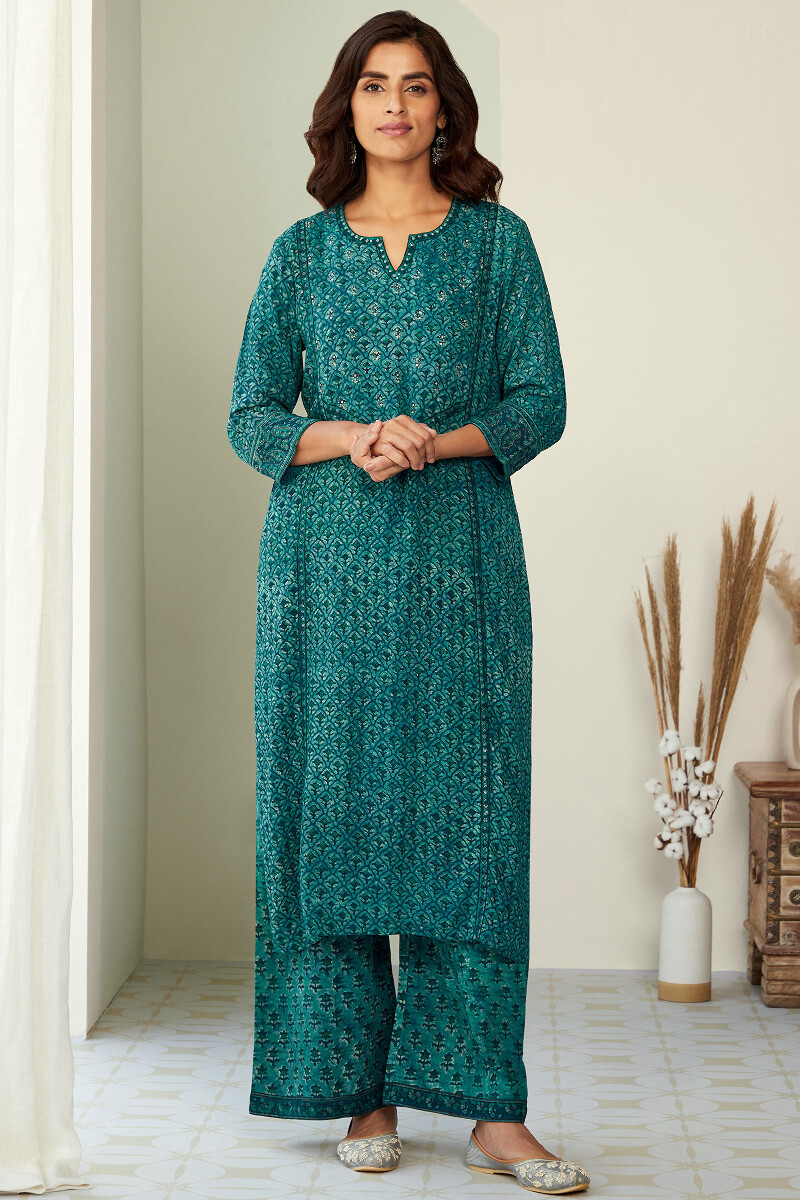 Akola Hand Block-Printed Straight Viscose Kurta