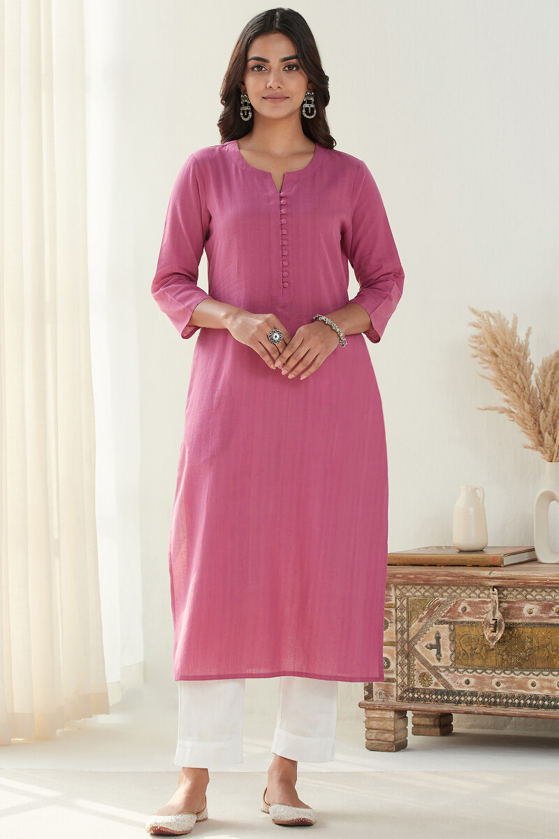 Pink Handcrafted Straight Handloom Kurta