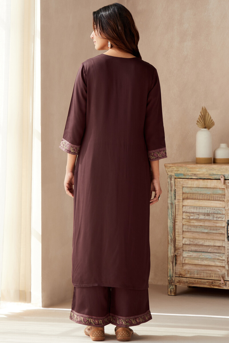 Brown Handcrafted Straight Satin Kurta