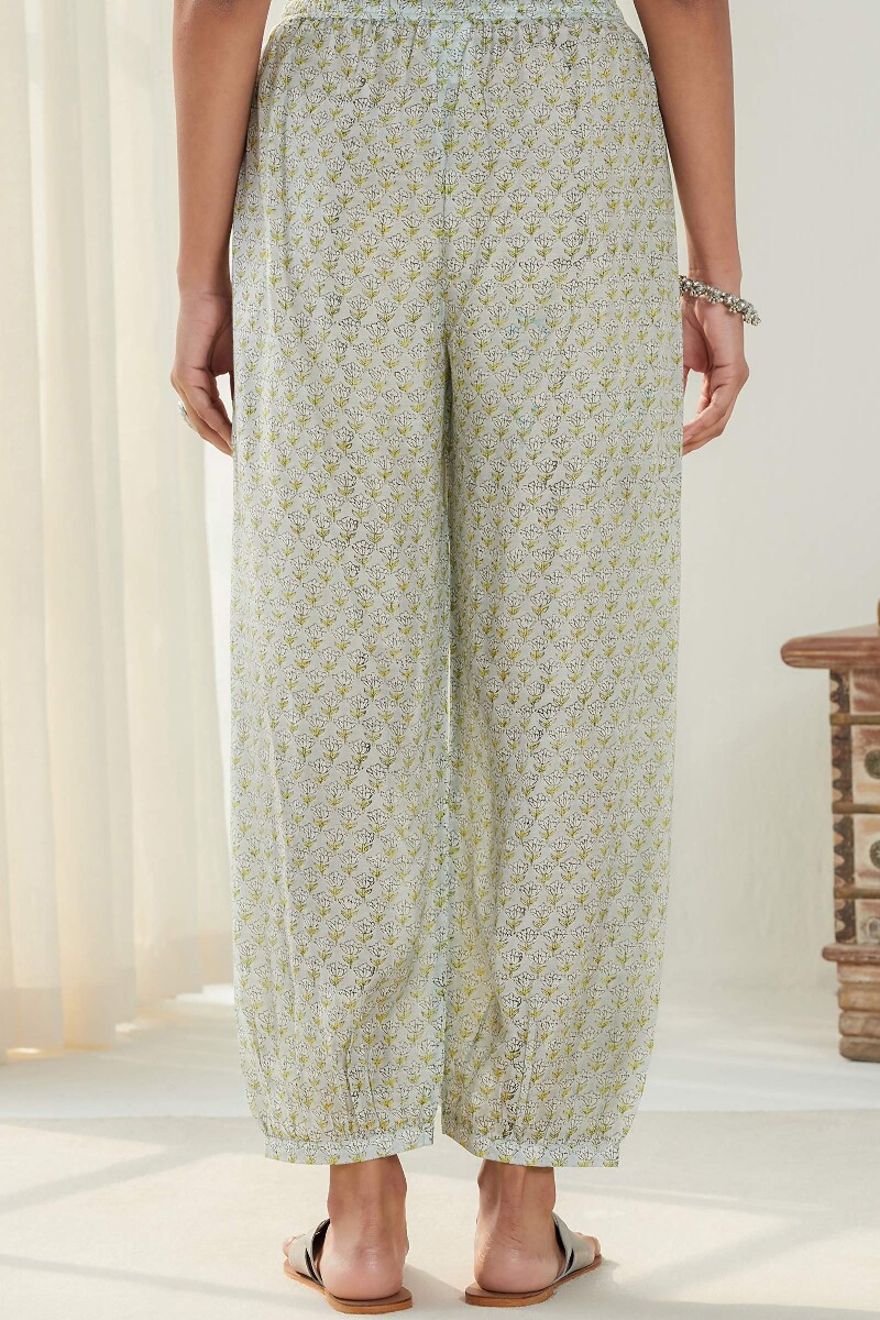 Green Hand Block Printed Modal Izhaar Pants