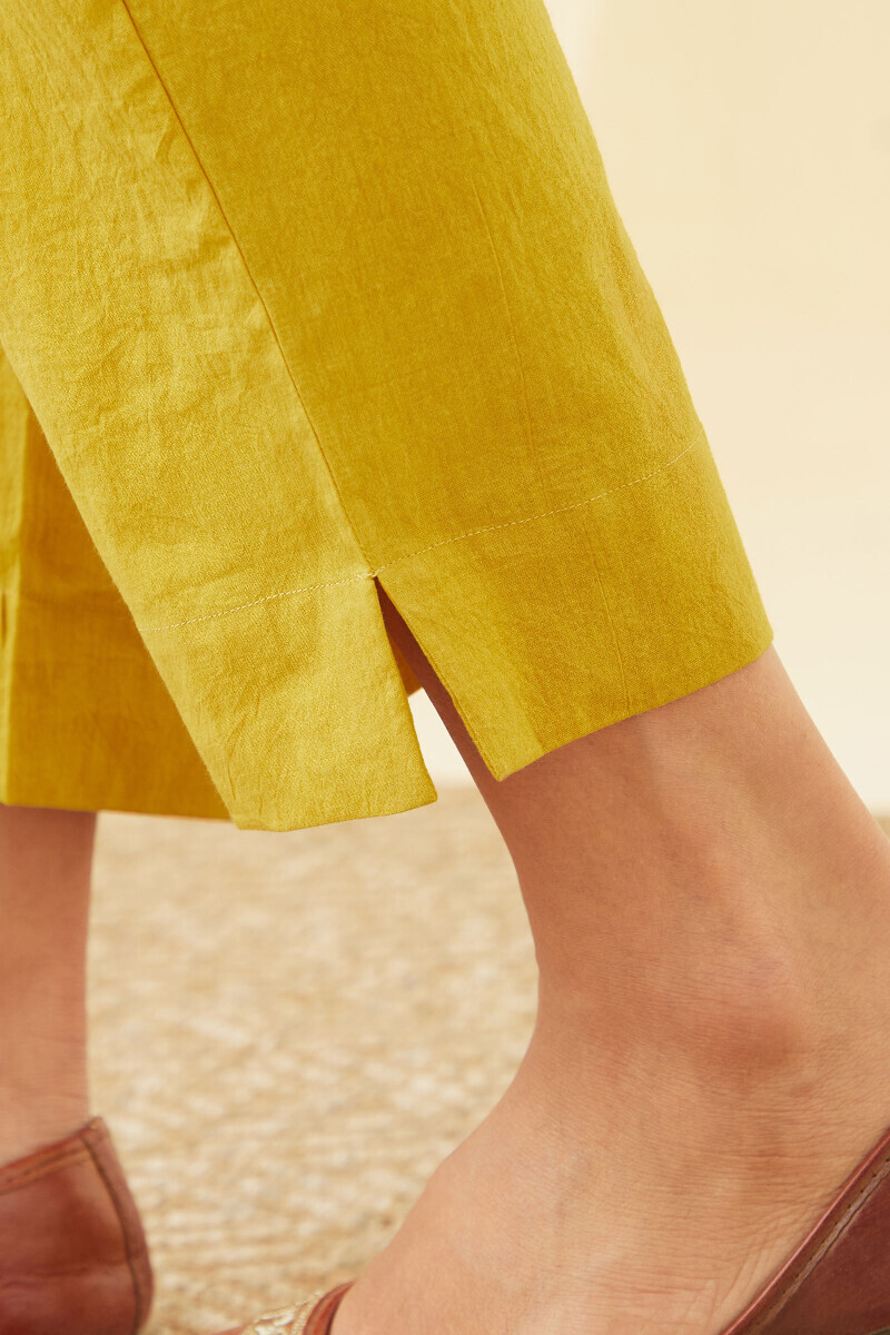 Mustard Handcrafted Cotton Narrow Pants